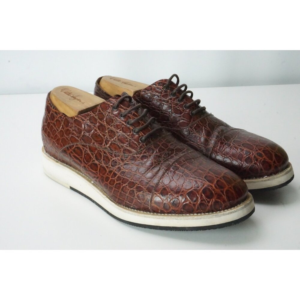 Giorgio Armani Brown Crocodile Alligator White Sole Mens Shoes Sz 7
